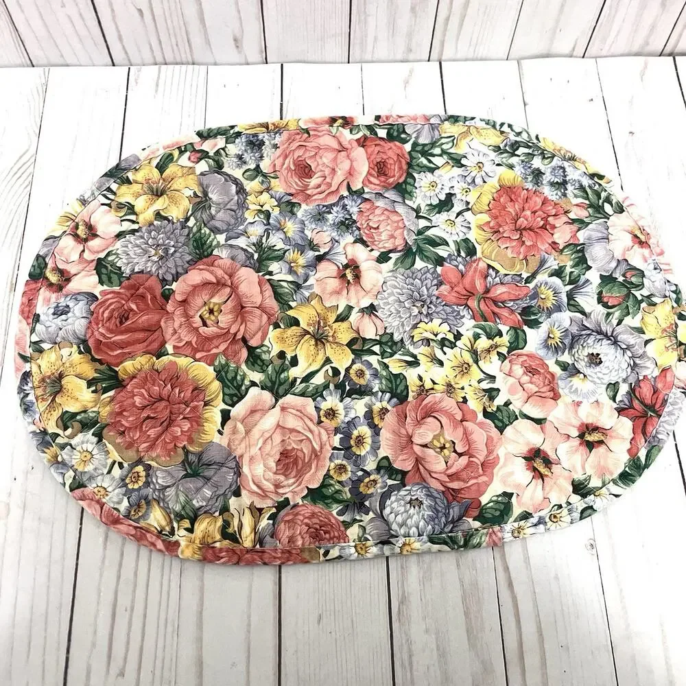 Vintage Floral Oval Placemats Set 5 Cottagecore Shabby Chic Garden